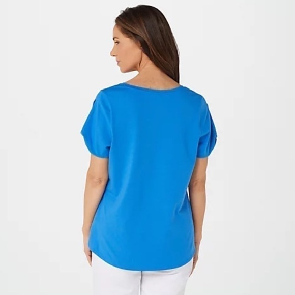 Nwot Belle by Kim Gravel TripleLuxe Knit Twist Sleeve Top BLACK large L - Picture 2 of 13